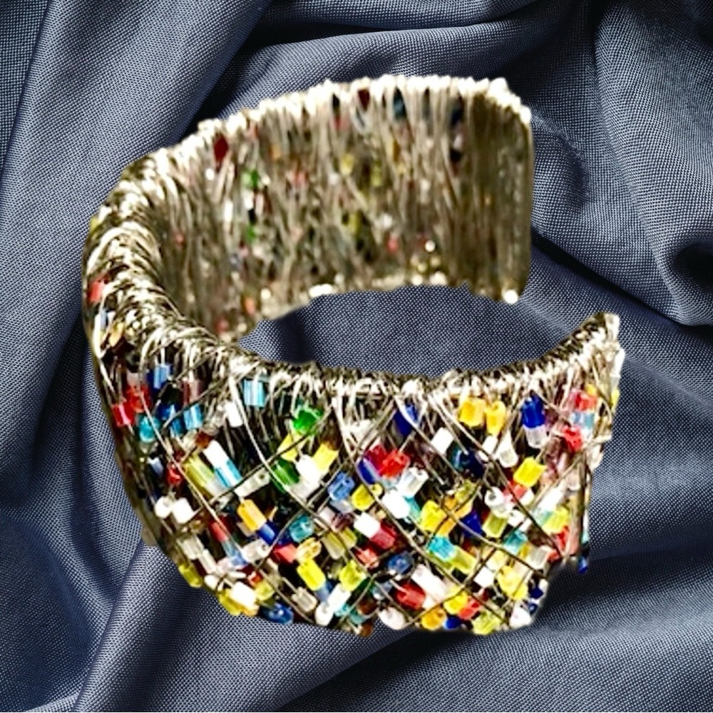 Jazz Multi Bead Wire Wrapped Cuff - image 2